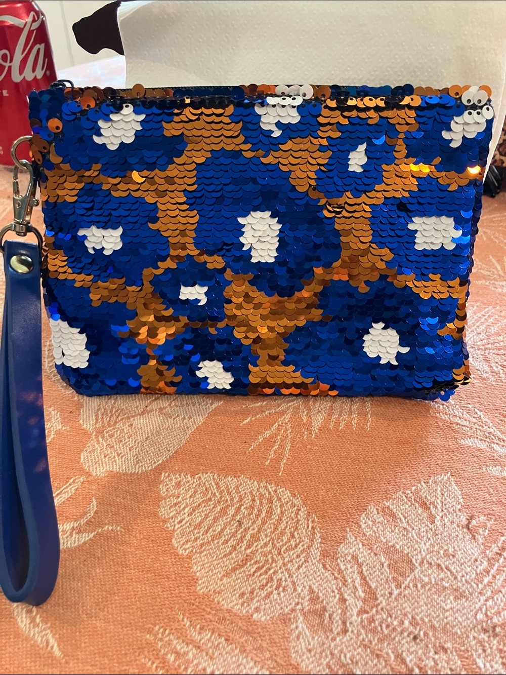 Sequin gators Wristlet Clutch in Blue, Gold & White